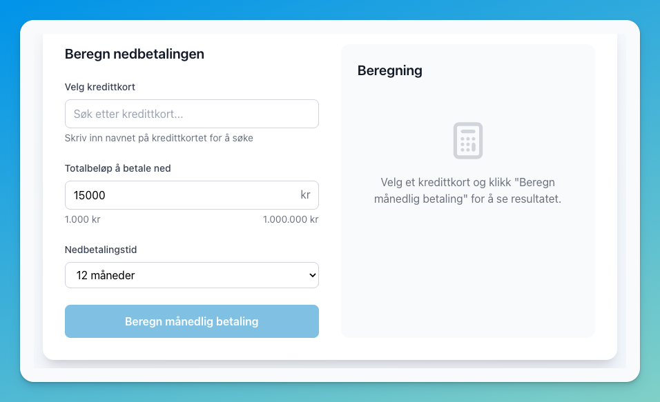 Nedbetalingskalkulator